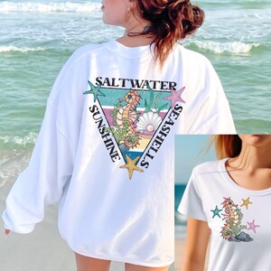 Plage d'hippocampes boho dessinés à la main TÉLÉCHARGEMENT NUMÉRIQUE png, sublimation de fleurs, toboggan aquatique, décalcomanie de gobelet, conception de poche clipart été nautique