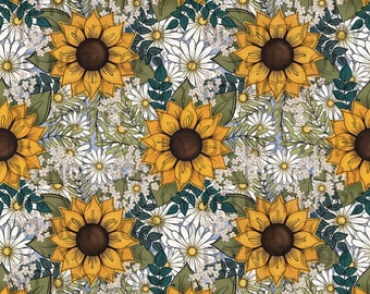 Hand Drawn seamless floral sunflowers and Daisies Digital Paper, sublimation Designs, Tumbler Wrap, sunflower daisy pattern, seamless
