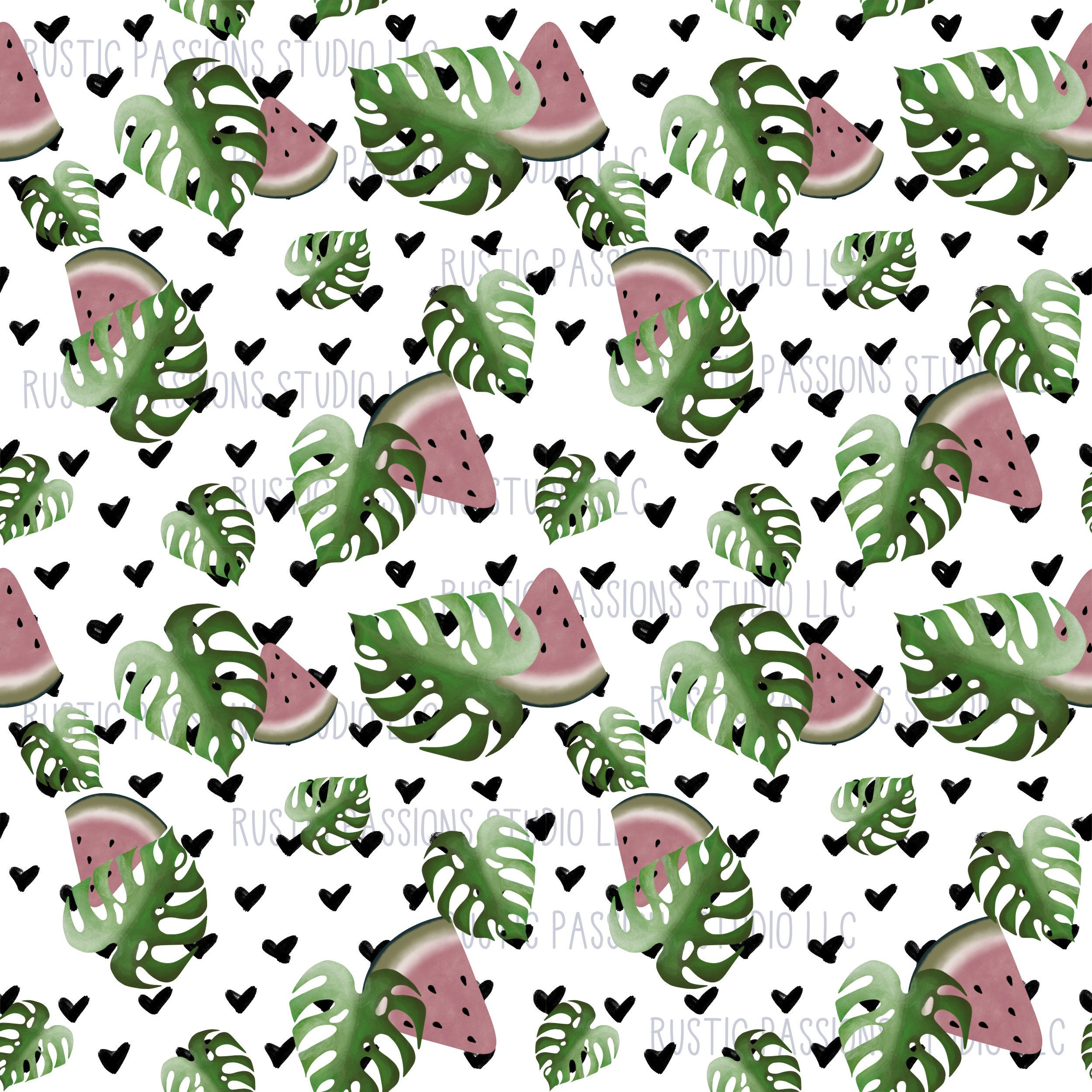 Hand Drawn Seamless Tropical Watermelon Hearts Digital Paper - Etsy