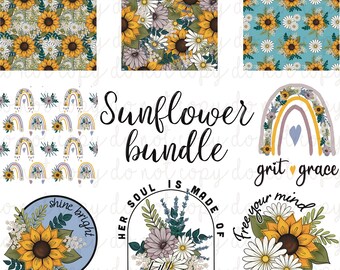 Hand drawn floral sunflower bundle