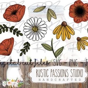 Éléments individuels dessinés à la main coquelicot, marguerite et échinacée, conception numérique printanière, sublimation, décalcomanies pour verres, album floral, toboggan aquatique