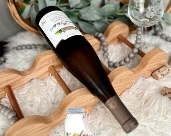 Round wine rack, 3 bottle hardwood red oak, tabletop bottle wine rack holder, wine display, housewarming gift, wedding gift