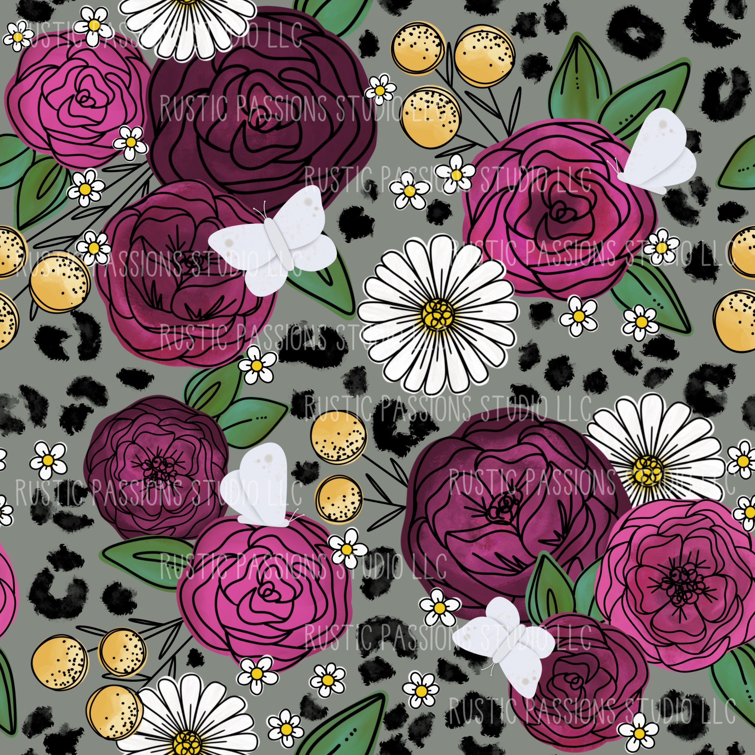 Seamless Pink Rose Butterfly and Leopard Print Digital - Etsy