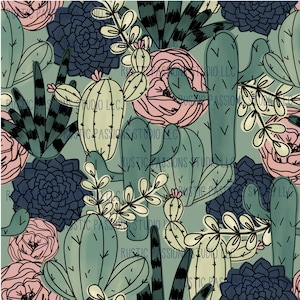 Papel digital sem costura floral suculenta e cacto, designs de sublimação para impressão, embalagem para copo, álbum de recortes de cactos desenhados à mão, floral