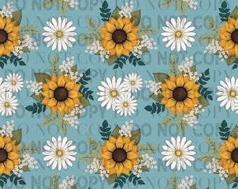 Hand Drawn seamless floral sunflowers and Daisies Digital Paper, sublimation Designs, Tumbler Wrap, sunflower daisy pattern, seamless