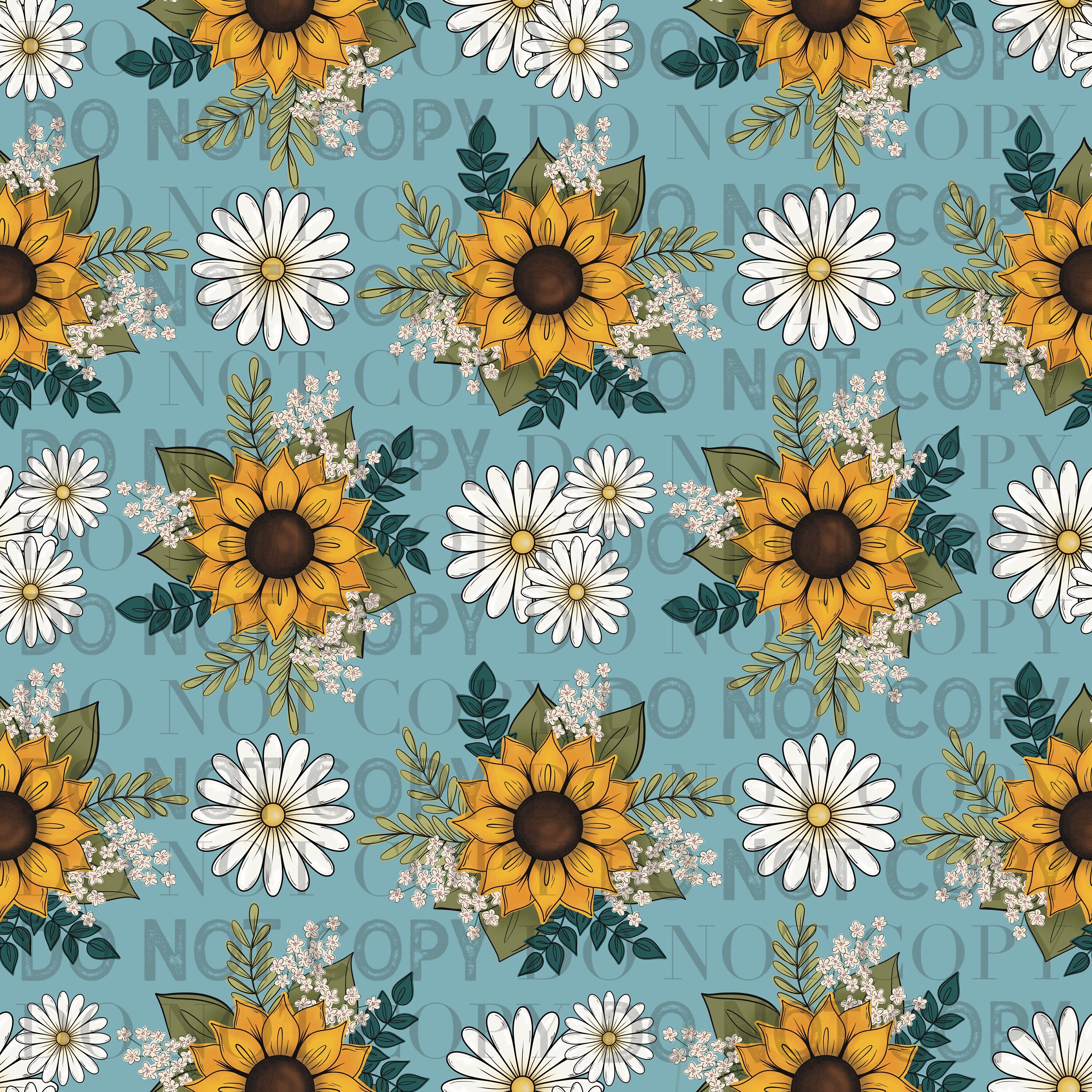 Hand Drawn Seamless Floral Sunflowers and Daisies Digital Paper ...