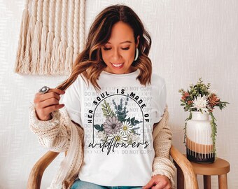 Her soul is made of wildflowers hand drawn floral DIGITAL DOWNLOAD  png, flower sublimation, waterslide, tumbler decal, clip art, dtf design