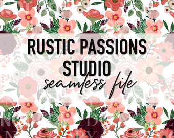 Seamless hand drawn coral Floral Digital Paper, Printable Sublimation Designs, Tumbler Floral Wrap, Hand Drawn Floral Scrapbook, Roses,