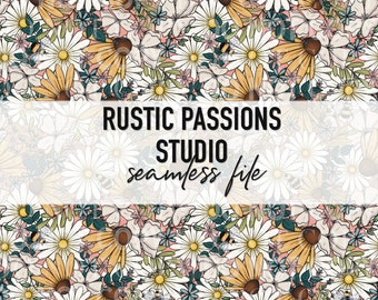 Seamless hand drawn Wildflower daisies Floral Digital Paper, Printable Sublimation Designs, Tumbler Wrap, Hand Drawn Florals, dtf wrap