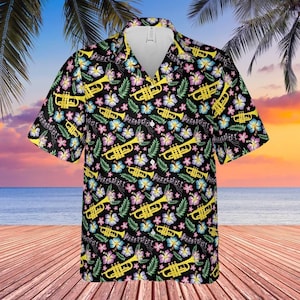 Trumpet Hawaiian Shirt Black Background