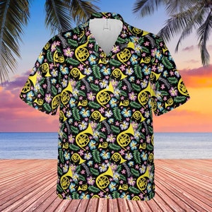 French Horn Hawaiian Shirt Black Background
