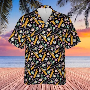 Saxophones Hawaiian Shirt Black Background