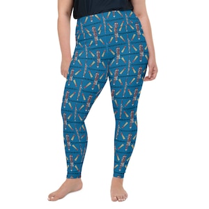 Bassoons Turquoise background Plaid Plus Size Leggings