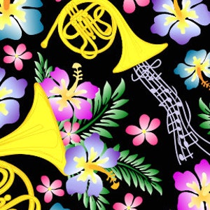 French Horn Hawaiian Shirt Black Background image 3