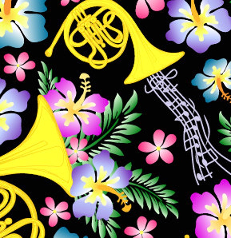 French Horn Hawaiian Shirt Black Background image 3