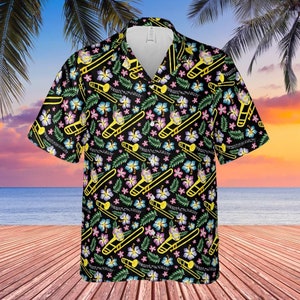 Trombone Hawaiian Shirt Black Background