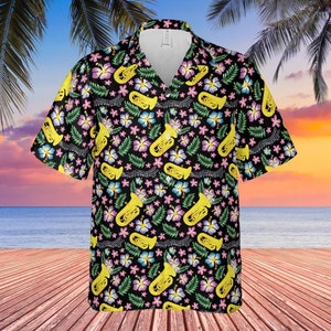 Tuba Hawaiian Shirt Black Background