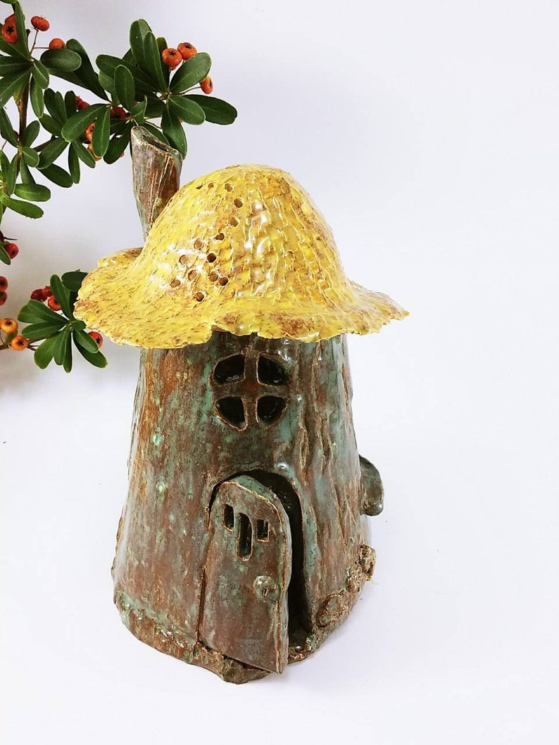 Christmas gift Friend Gift Luminary Votive Candle holder Desktop Luminary Table Top Decor Fairy House Ceramic Luminary Fairy House