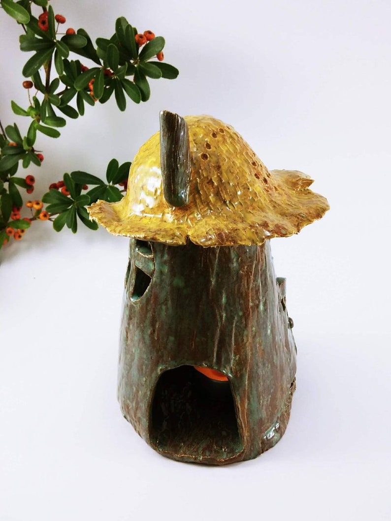 Christmas gift Friend Gift Luminary Votive Candle holder Desktop Luminary Table Top Decor Fairy House Ceramic Luminary Fairy House