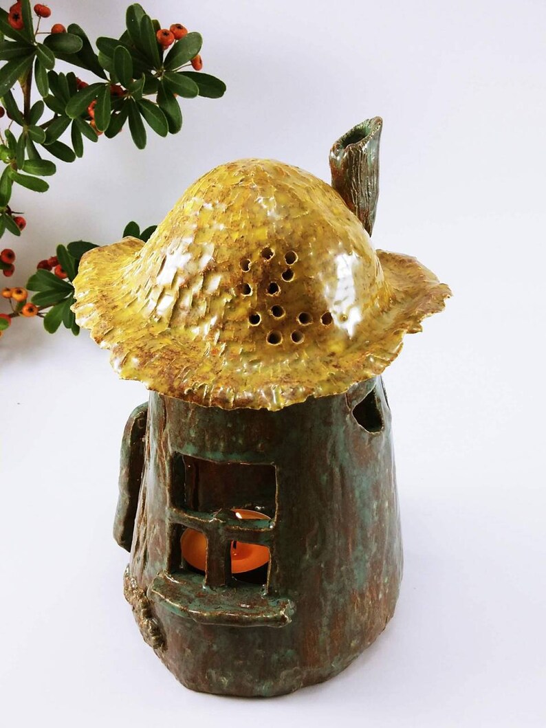 Christmas gift Friend Gift Luminary Votive Candle holder Desktop Luminary Table Top Decor Fairy House Ceramic Luminary Fairy House