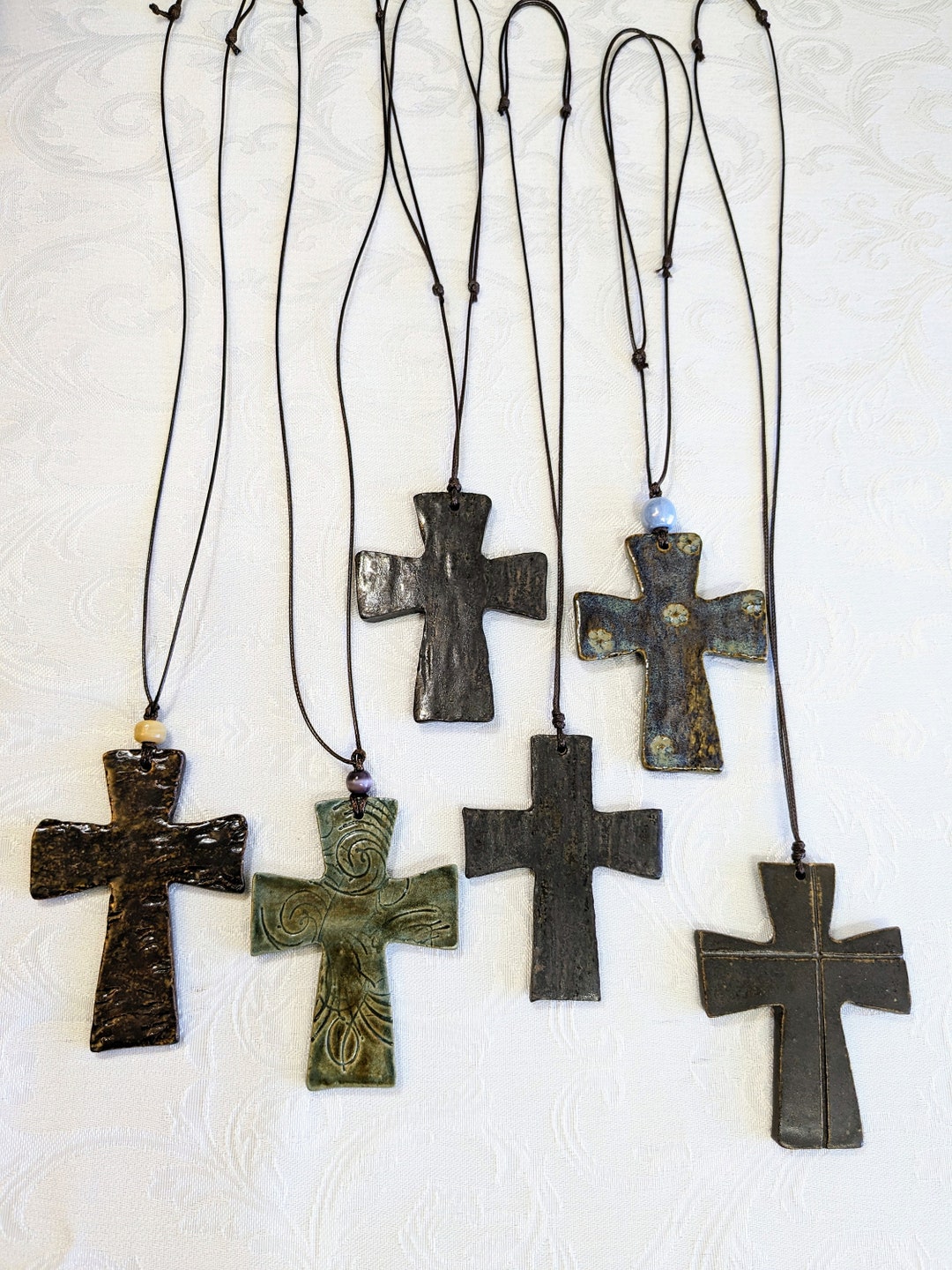 Ceramic Cross Necklace on Cording, Cross Necklace Adjustable Etsy