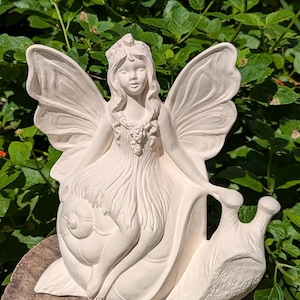 Paint Your Own Fairy, Fairy riding a Snail, Ceramic Fairy, Paint Your Own Pottery, Bisque Fairy, Fairy on a snail, Fairy