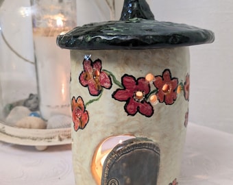 Ceramic Tea Light House with Flowers