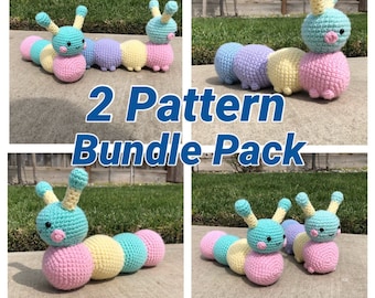 Paquete de 2 patrones de ganchillo Caterpillar Amigurumi PDF, paquete de patrones de ganchillo Caterpillar,