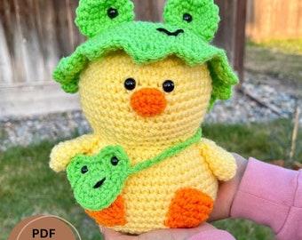 Frog Loving Duckling Crochet Amigurumi PDF Pattern, Amigurumi Duck Crochet Pattern