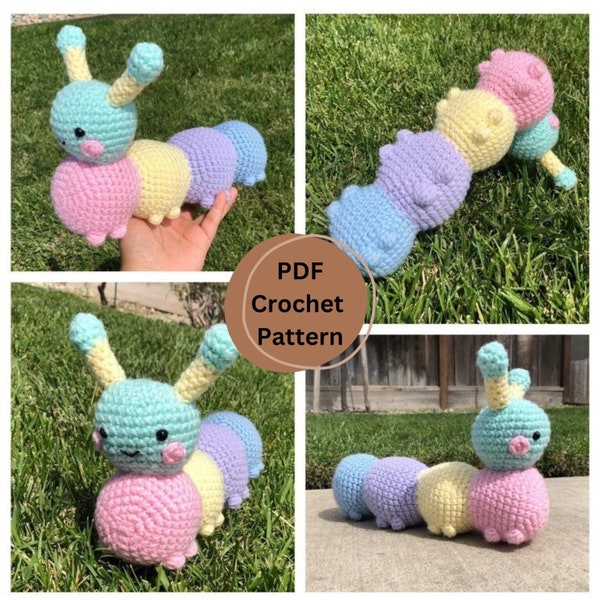 Caterpillar Amigurumi Crochet Pattern with Feet, PDF crochet catterpilar pattern, amigurumi crochet caterpillar pattern