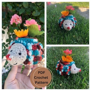 Hedgehog Planter Pot Friend Crochet PDF Pattern, Crochet Amigurumi Pattern, Amigurumi PDF Pattern