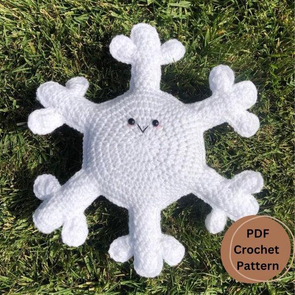 Suzie the Snowflake Stuffed Pillow Crochet Pattern, No Sew Amigurumi Snowflake Pattern