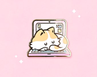 Cozy Laptop Cat Enamel Pins | Original Cat Design | Kawaii Pastel Kitty | Gaming Cat | Sleeping Cat | Funny Cat Pin