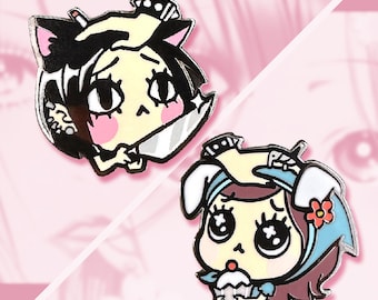 Nana and Hachi Chibi Inspired Anime Enamel Pin | Hand Petting Head| Black Nickel Hard Enamel | Black Cat Nana Knife Pin | Hachiko Dog Pin