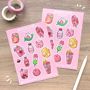 Hoja de pegatinas de Snack Cats / pegatinas ilustradas / pegatinas kawaii / pegatinas de vinilo / pegatinas mate / pegatinas brillantes / pegatinas hechas a mano