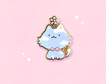 Dreamy Cloud Cat Enamel Pin | Original Designs | Kawaii Pastel Sky Blue Kitty | Cozy Cats