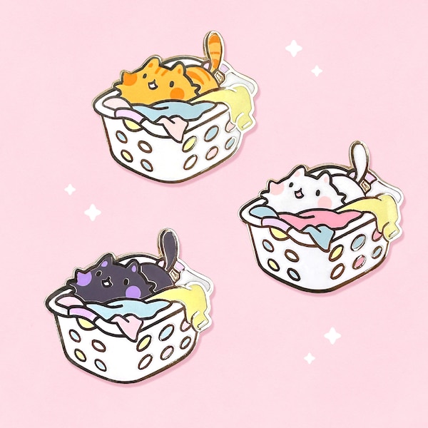 Cozy Cat Laundry Basket Enamel Pin | Original Designs | Kawaii Kitty | Cozy Cat Basket Pin | House Chores