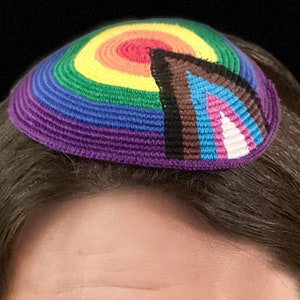 The “Hagadol Hanurah” LGBTQ Progress Pride Kippah /Yarmulke Celebrating Queer Jews of All Colors in the USA, Israel & Kol Ha'Olam -TWO sizes