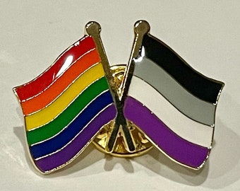 De LGBTQ + ASEXUAL (Ace) Rainbow Pride DUBBELE vlagspeld voor revers, shirts, rugzakken, hoeden, enz...
