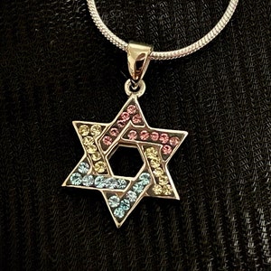 Jewish Pan (Pansexual) Star of David Swarovski Silver Necklace Pendant LGBTQ