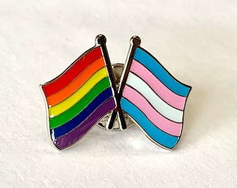 De LGBTQ + TRANSGENDER Rainbow Pride DUBBELE vlagspeld voor revers, shirts, rugzakken, hoeden, enz...
