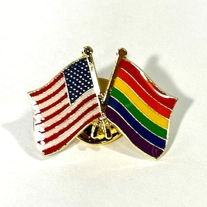 USA / amerikanische Flagge und LGBTQ Pride (6-Stripe) Regenbogen Flagge Doppel Pin Abzeichen