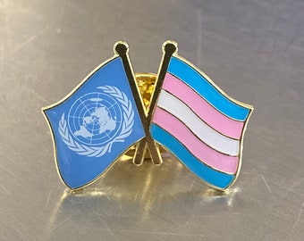 UNITED NATIONS + TRANSGENDER Pride Double Flag Pin Badge for Lapels, Shirts, Backpacks, Hats, etc...