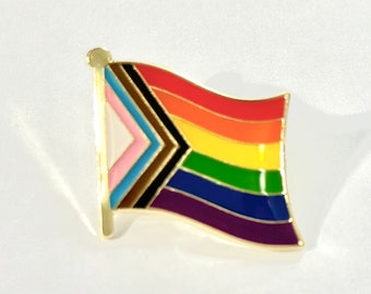 LGBTQ Progress Pride Style Rainbow Flag Pin Badge (TWO SIZES 16mm and 24mm)