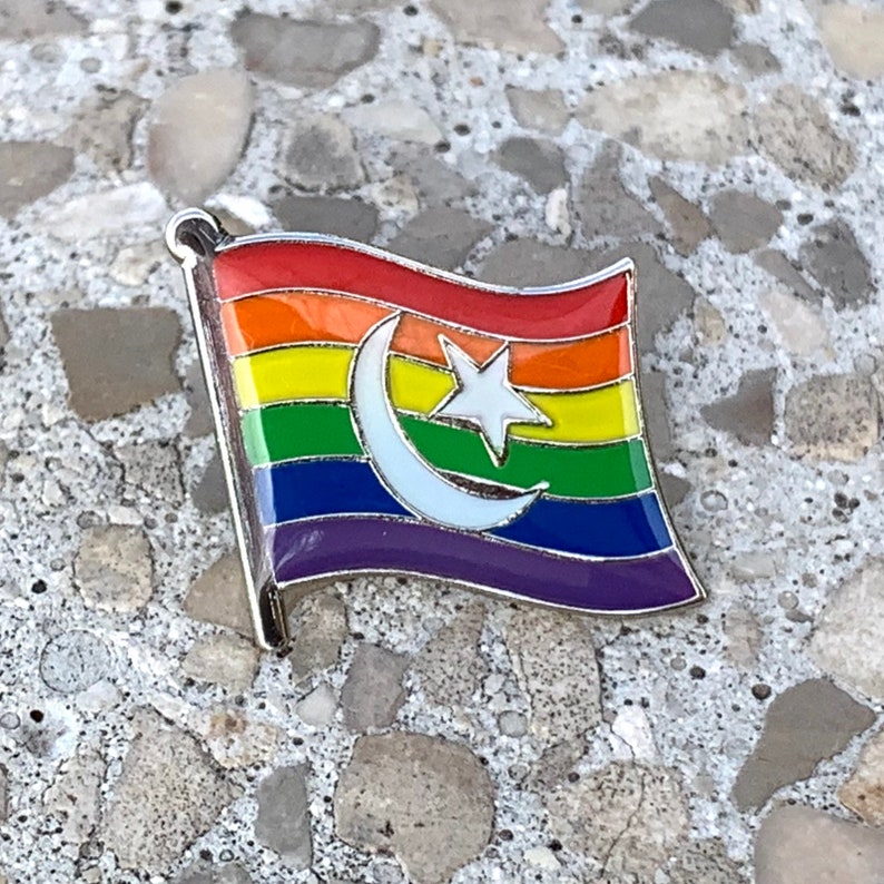 The Alabbadi Allah and Mohammad Love YOU LGBTQ Pride Muslim Islam Crescent Rainbow Pin Badge for Lapels, Shirts, Backpacks, Hats, etc... image 1