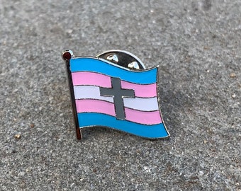 The "Joan of Arc" Transgender Pride Christian Cross Pin Badge for Lapels, Shirts, Backpacks, Hats, etc...