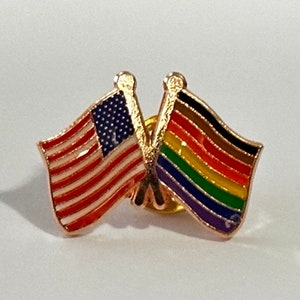 Commemorative LGBTQ Philly Pride (8-Stripe/POC) Rainbow with USA/American Flag Double Pin Badge