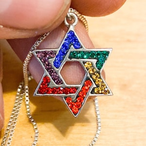 Jewish Rainbow Star of David Swarovski Silver Necklace Pendant LGBTQ - two sizes, silver and gold