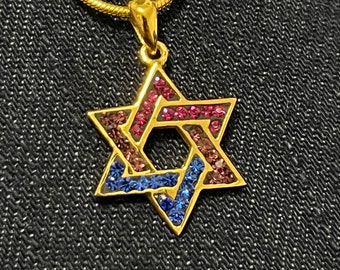 Jewish Bisexual Star of David Swarovski GOLD Necklace Pendant LGBTQ - two sizes