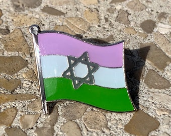 Genderqueer Pride & Star of David Jewish + Israel Pin Badge for Lapels, Shirts, Backpacks, Hats, etc...